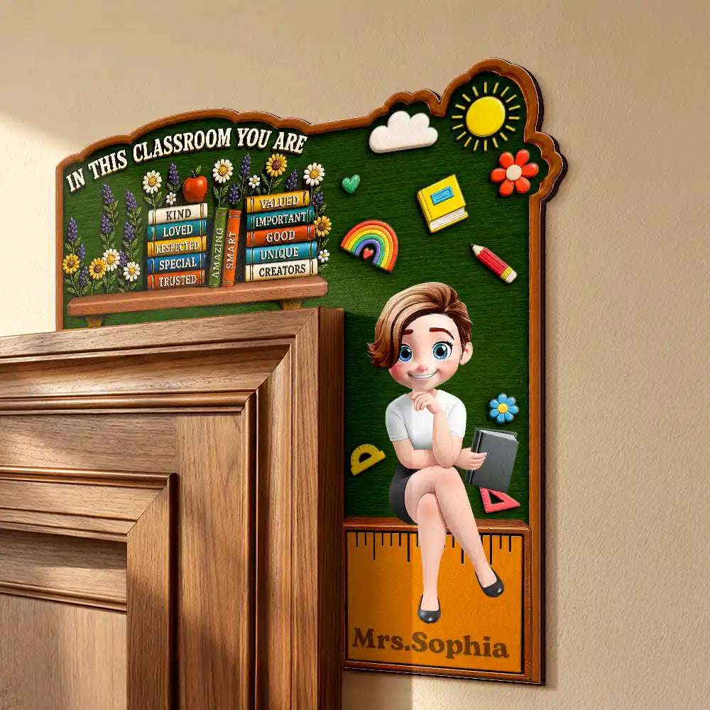 Teacher,Inspirational,Back To School,Vector - 3D Effect In This Classroom You Are Kind Loved - Personalized Door Corner Wood Sign