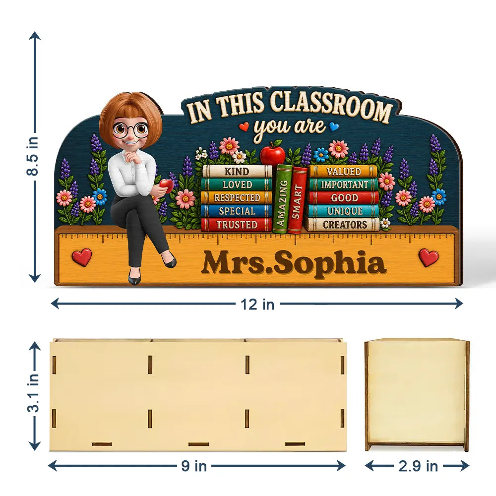 Teacher,Inspirational,Back To School,Vector - 3D Effect In This Classroom You Are Kind Loved - Personalized Wooden Pen Pencil Holder