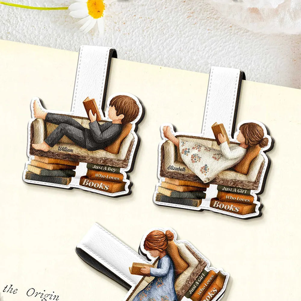 Gift For Women,Gift For Men,Happy,Reading - 3D Effect Just A Girl Who Loves Books - Personalized Custom Shaped Leather Magnetic Bookmark