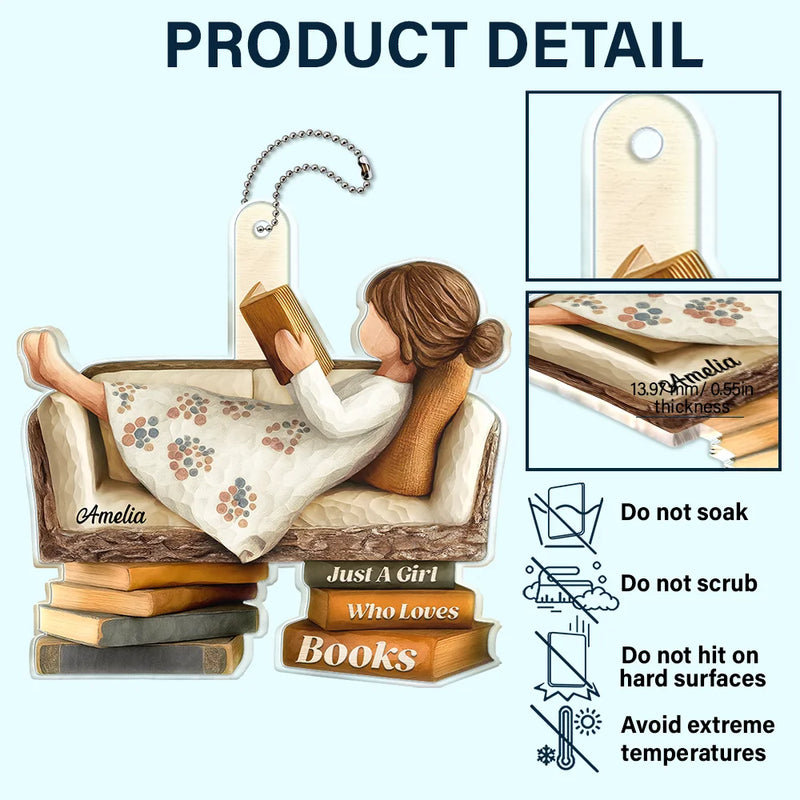Gift For Women,Gift For Men,Happy,Reading - 3D Effect Just A Girl Who Loves Books - Personalized Acrylic Car Hanger