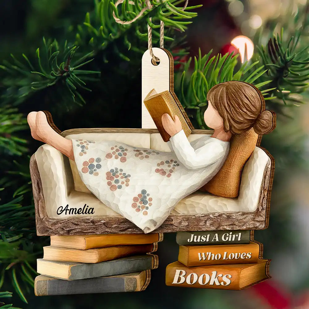 3D Effect Just A Girl Who Loves Books - Personalized Custom Shaped Wooden Ornament