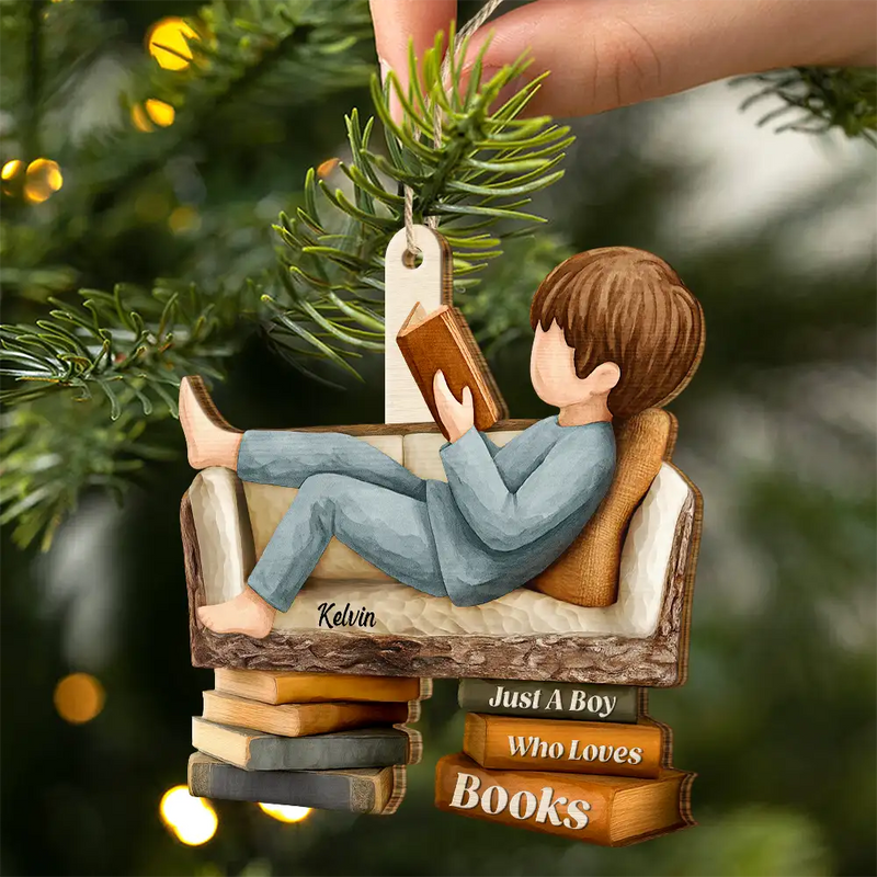 Gift For Yourself,Gift For Women,Gift For Men,Reading,Christmas,Happy - 3D Effect Just A Girl Who Loves Books - Personalized Custom Shaped Wooden Ornament