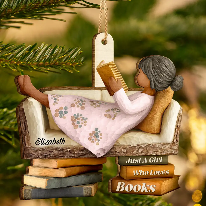 Gift For Yourself,Gift For Women,Gift For Men,Reading,Christmas,Happy - 3D Effect Just A Girl Who Loves Books - Personalized Custom Shaped Wooden Ornament