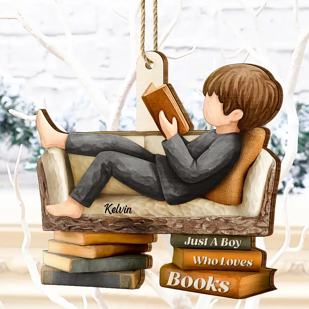 Gift For Yourself,Gift For Women,Gift For Men,Reading,Christmas,Happy - 3D Effect Just A Girl Who Loves Books - Personalized Custom Shaped Wooden Ornament