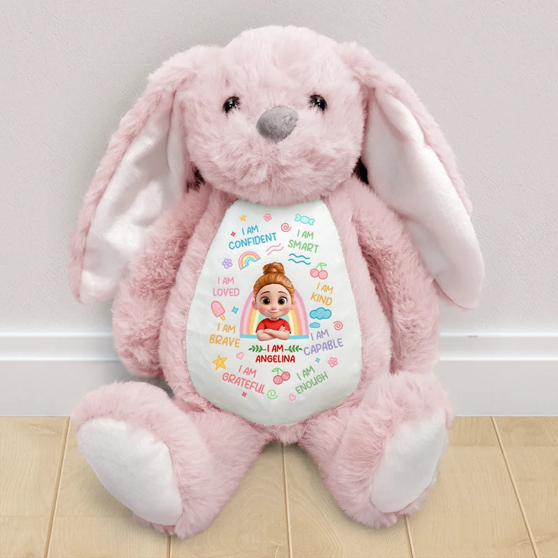 Gift For Kids, Gift For Grandkids, Grandpa - Grandkids, Grandma - Grandkids,Happy - 3D Effect Kid Baby I Am Kind I Am Smart - Personalized Soft Toy Bunny