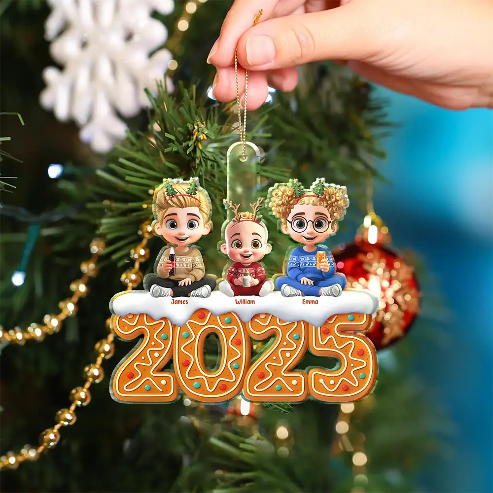Gift For Kids,Gift For Grandkids,Gift For Grandpa,Gift For Grandma,Gift For Mother,Gift For Father,Christmas,Happy - 3D Effect Kid Baby Sitting Christmas Gingerbread - Personalized Custom Shaped Acrylic Ornament
