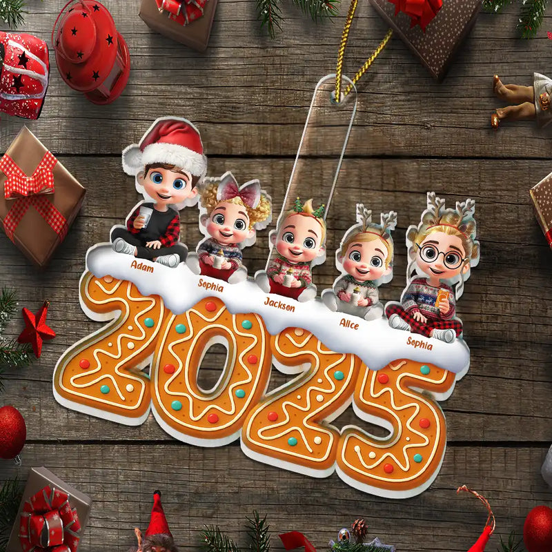 Gift For Kids,Gift For Grandkids,Gift For Grandpa,Gift For Grandma,Gift For Mother,Gift For Father,Christmas,Happy - 3D Effect Kid Baby Sitting Christmas Gingerbread - Personalized Custom Shaped Acrylic Ornament