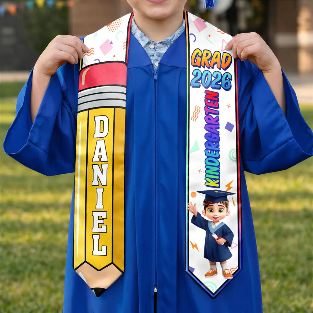 Gift For Kids, Gift For Grandkids, Grandpa - Grandkids, Grandma - Grandkids, Graduation, Happy, Top Market - 3D Effect Kid Graduation Kindergarten Preschool - Personalized Kid Graduation Stole