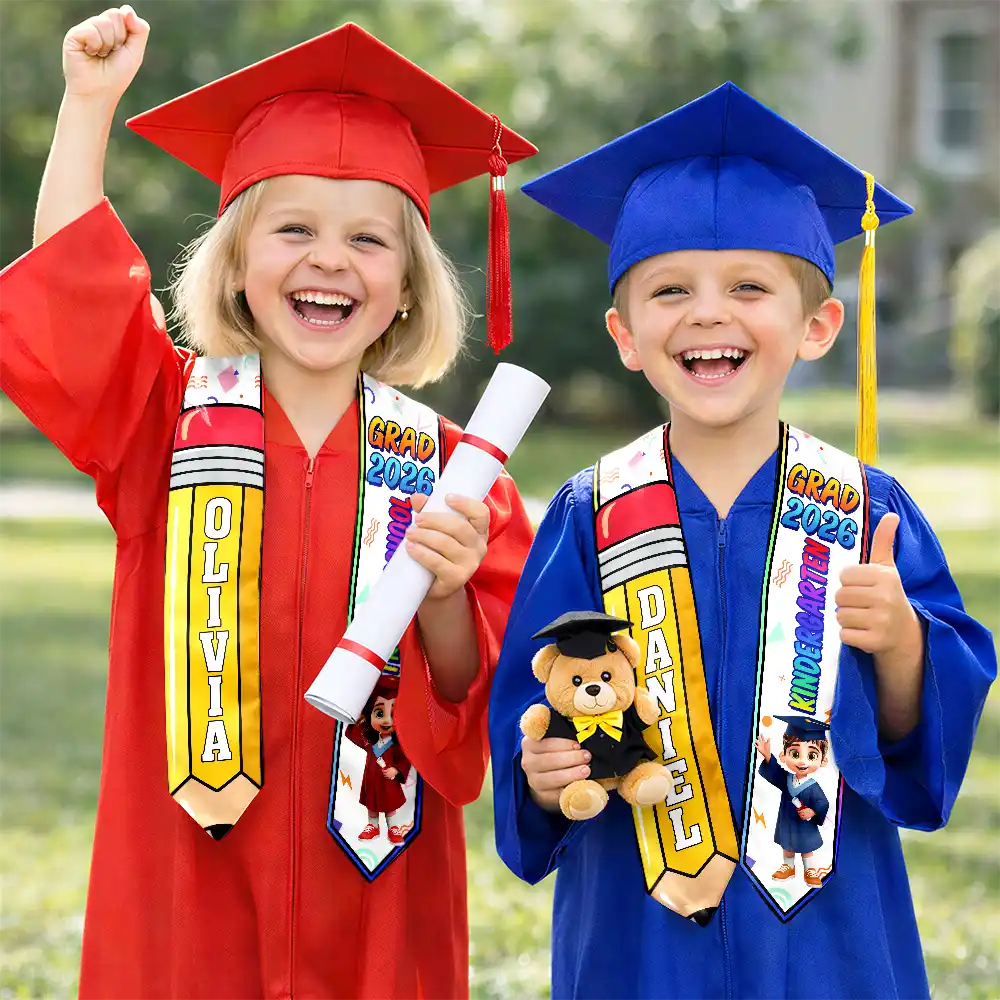 Gift For Kids, Gift For Grandkids, Grandpa - Grandkids, Grandma - Grandkids, Graduation, Happy, Top Market - 3D Effect Kid Graduation Kindergarten Preschool - Personalized Kid Graduation Stole