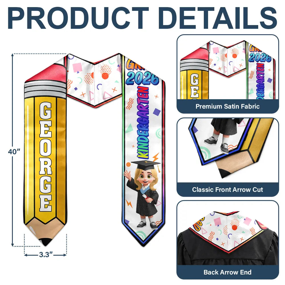 Gift For Kids, Gift For Grandkids, Grandpa - Grandkids, Grandma - Grandkids, Graduation, Happy, Top Market - 3D Effect Kid Graduation Kindergarten Preschool - Personalized Kid Graduation Stole