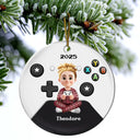 Gift For Kids, Gift For Grandkids, Happy, Christmas, Non-Eng - 3D Effect Kids Gamer - Personalized Combo Circle Ceramic Ornament Set