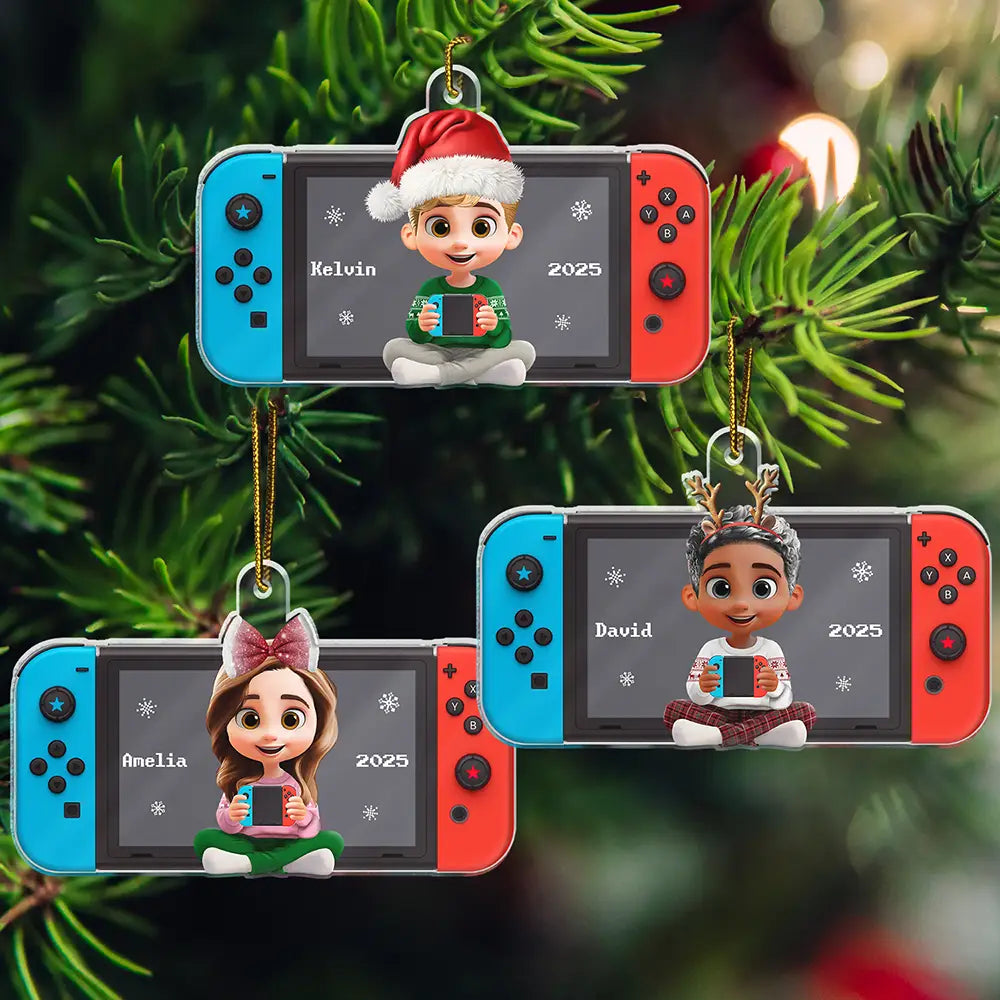 Gift For Kids, Gift For Grandkids, Christmas, Top Market - 3D Effect Kids Gamer - Personalized Custom Shaped Acrylic Ornament