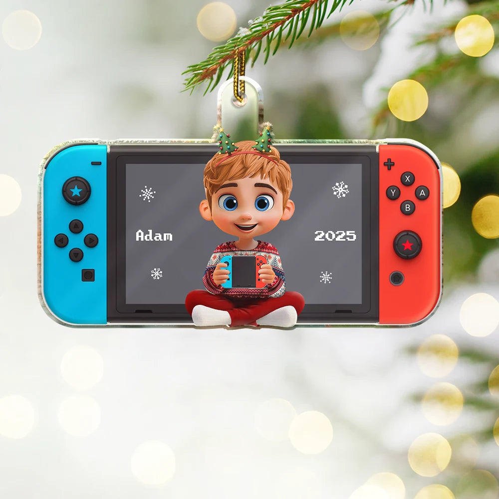 Gift For Kids, Gift For Grandkids, Christmas, Top Market - 3D Effect Kids Gamer - Personalized Custom Shaped Acrylic Ornament