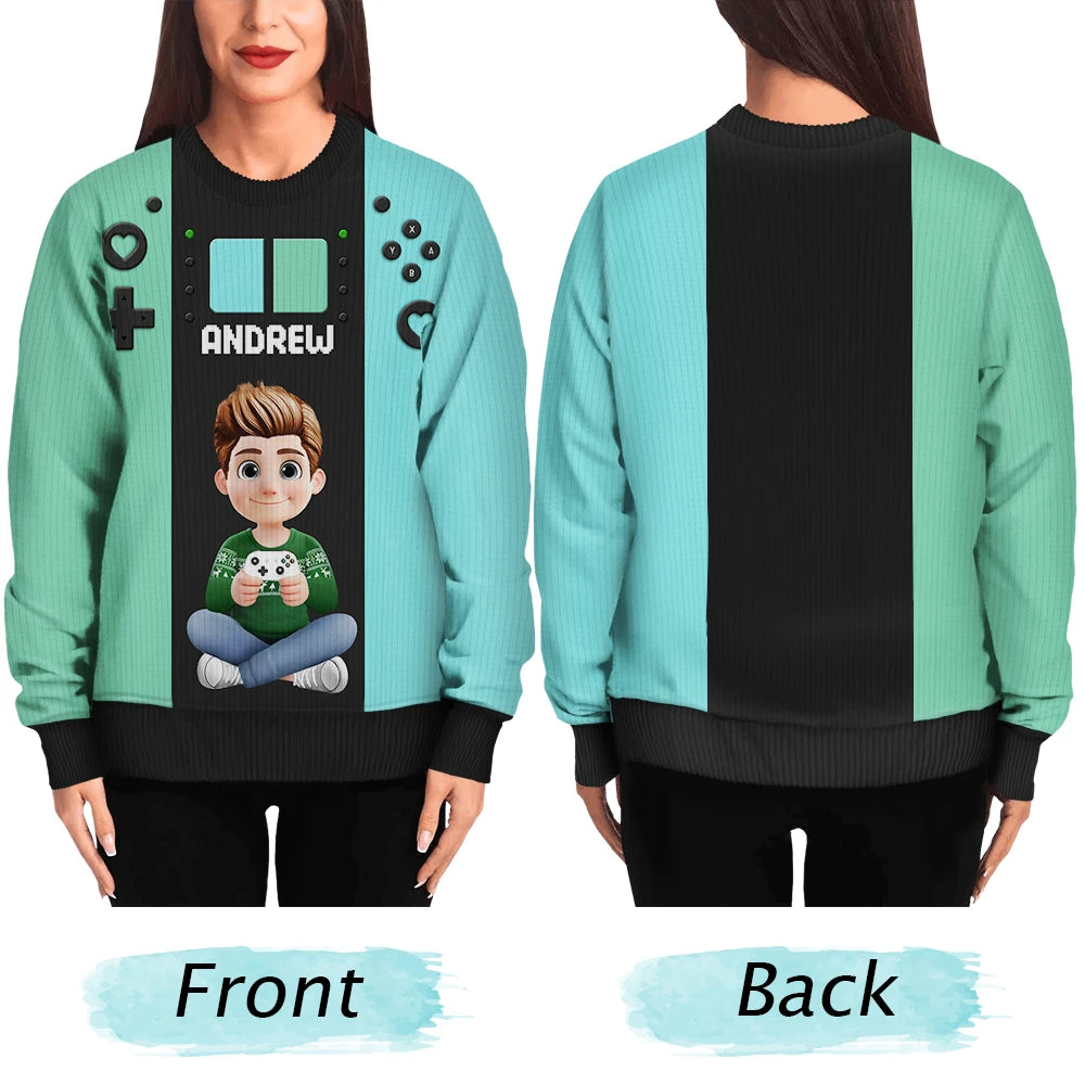 Gift For Kids,Gift For Grandkids,Happy,Christmas,Non-Eng - 3D Effect Kids Gamer - Personalized Unisex Ugly Sweater