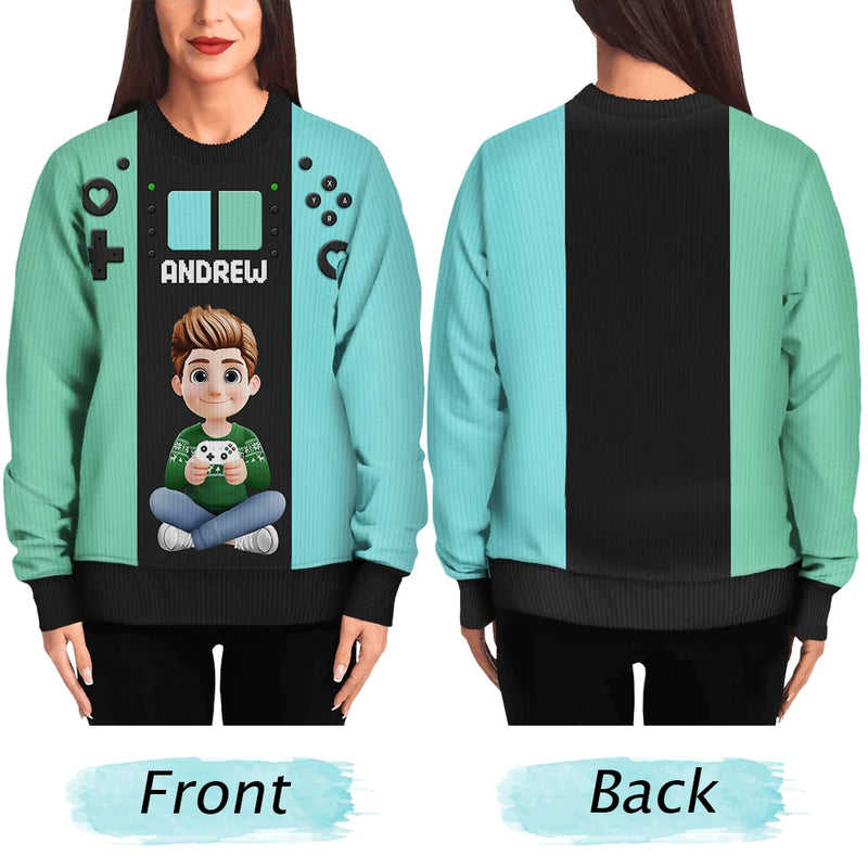 Gift For Kids,Gift For Grandkids,Happy,Christmas,Non-Eng - 3D Effect Kids Gamer - Personalized Unisex Ugly Sweater