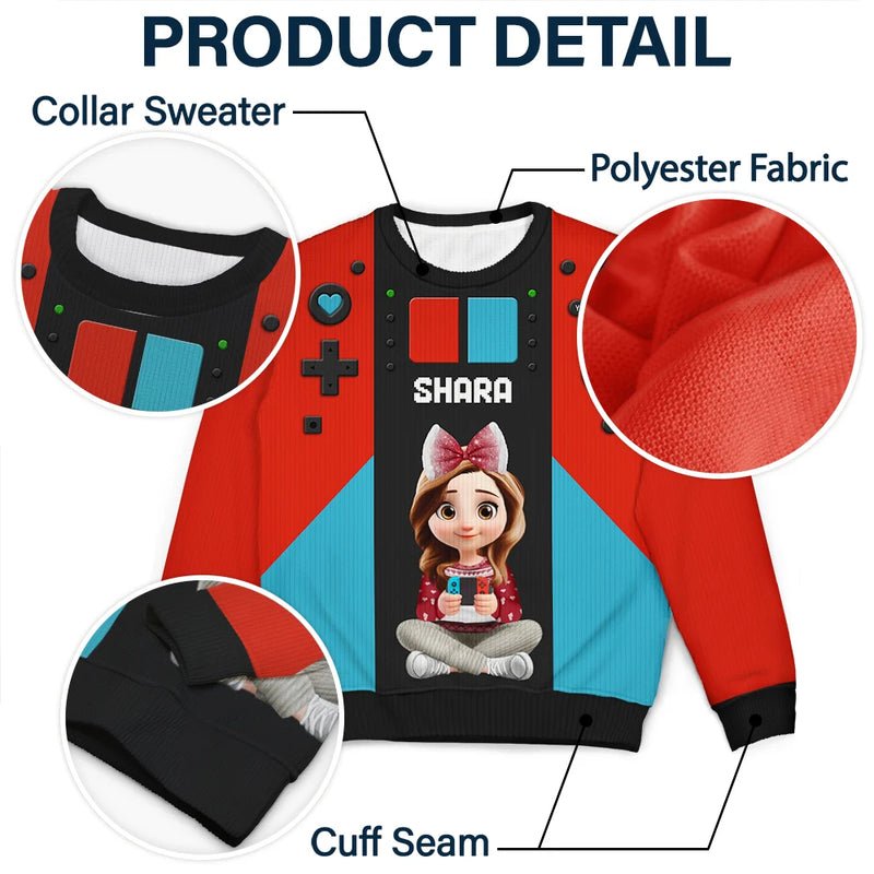 Gift For Kids,Gift For Grandkids,Happy,Christmas,Non-Eng - 3D Effect Kids Gamer - Personalized Unisex Ugly Sweater