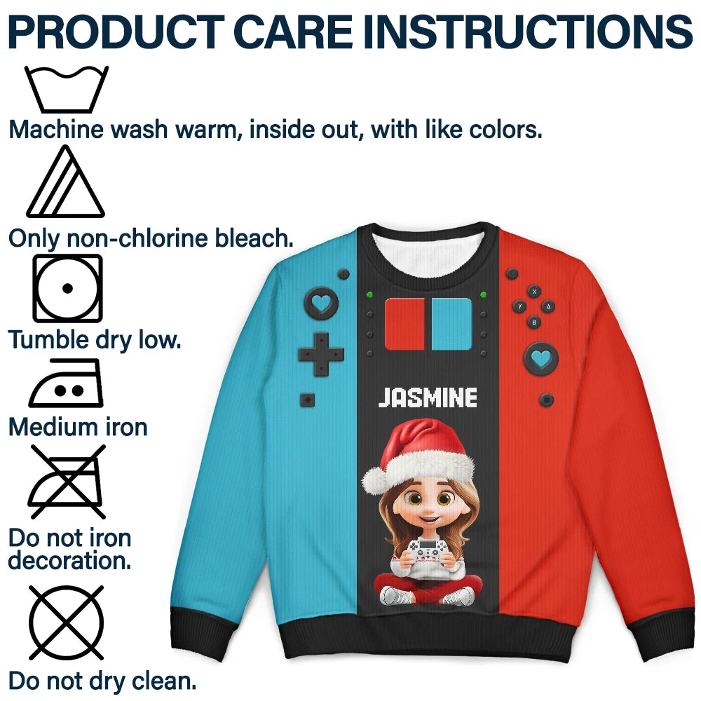 Gift For Kids,Gift For Grandkids,Happy,Christmas,Non-Eng - 3D Effect Kids Gamer - Personalized Unisex Ugly Sweater