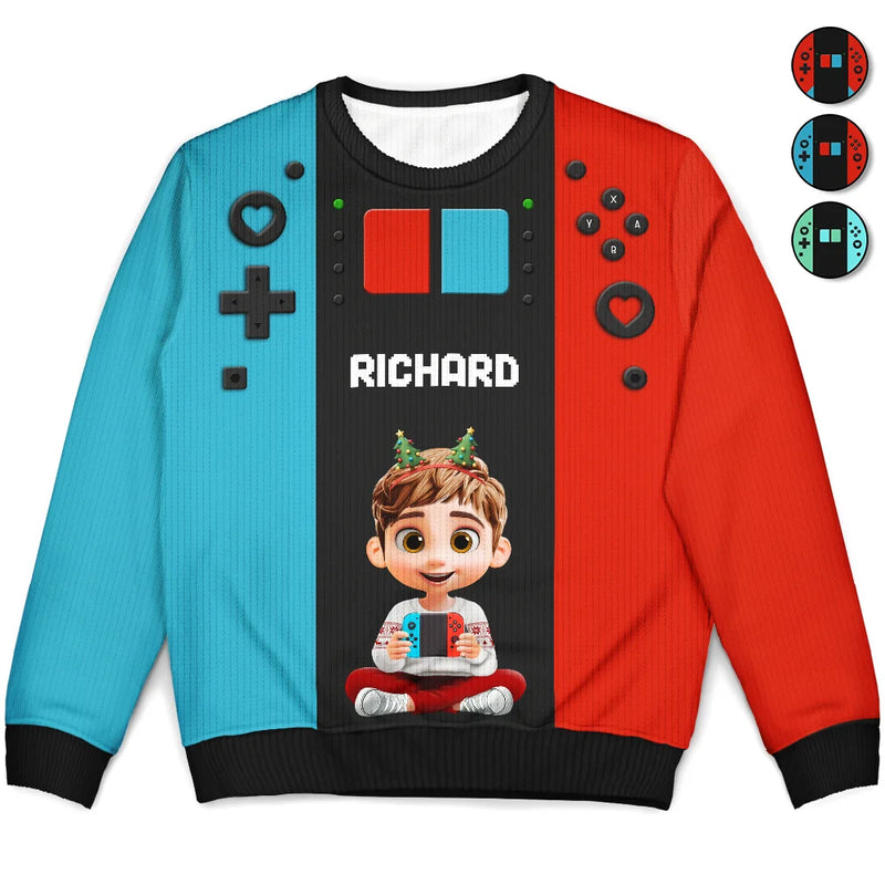 Gift For Kids,Gift For Grandkids,Happy,Christmas,Non-Eng - 3D Effect Kids Gamer - Personalized Unisex Ugly Sweater