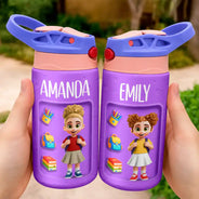 Top Market,Adorable,Back To School,Gift For Kids,Vector - 3D Effect Kids Ready For School - Personalized Insulated Water Bottle With Straw