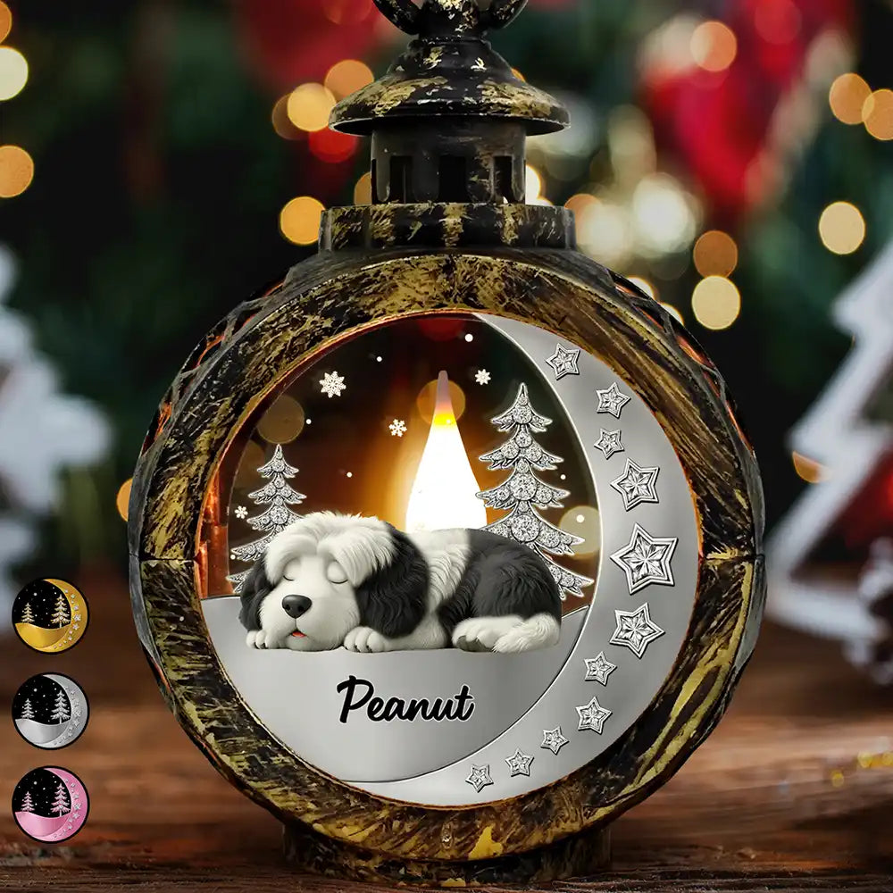 3D Effect Dog Lying On The Moon Printed Gemstones Art - Personalized Candlelight Lantern Ornament
