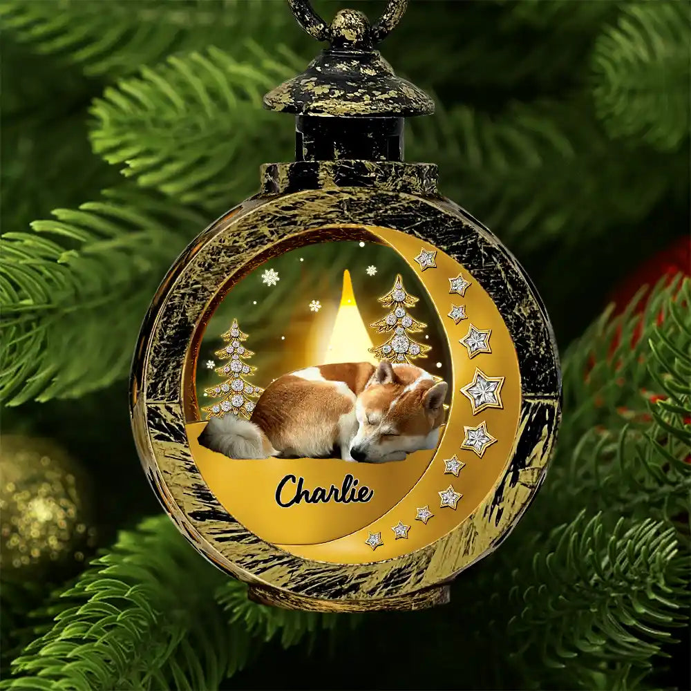 Pet Lovers,Pet Mom,Pet Dad,Dog Lovers,Dog Mom,Dog Dad,Christmas,Love - 3D Effect Dog Lying On The Moon Printed Gemstones Art - Personalized Candlelight Lantern Ornament