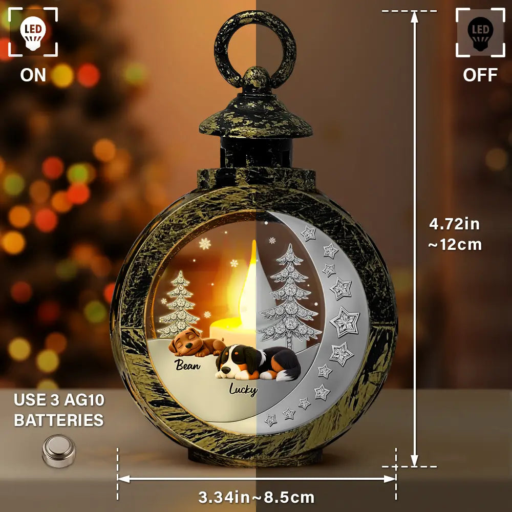Pet Lovers,Pet Mom,Pet Dad,Dog Lovers,Dog Mom,Dog Dad,Christmas,Love - 3D Effect Dog Lying On The Moon Printed Gemstones Art - Personalized Candlelight Lantern Ornament
