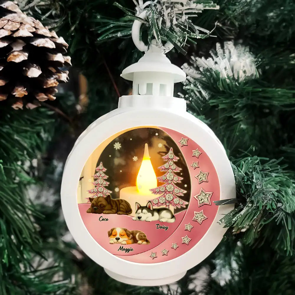 Pet Lovers,Pet Mom,Pet Dad,Dog Lovers,Dog Mom,Dog Dad,Christmas,Love - 3D Effect Dog Lying On The Moon Printed Gemstones Art - Personalized Candlelight Lantern Ornament