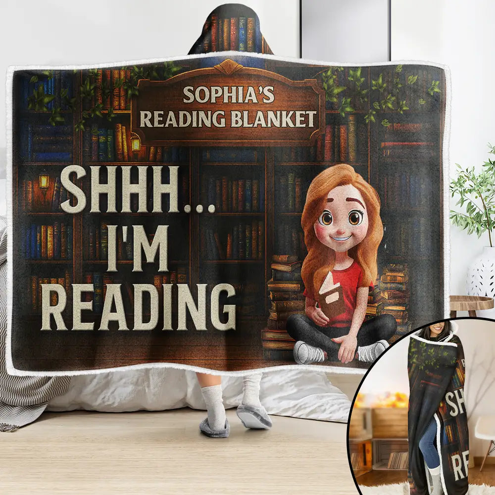 Gift For Women,Gift For Men,Reading,Top Market,Happy - 3D Effect Man Woman Reading Blanket - Personalized Wearable Hooded Blanket