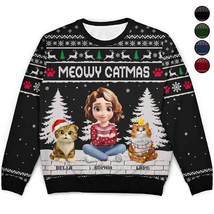 3D Effect Meowy Catmas - Personalized Unisex Ugly Sweater