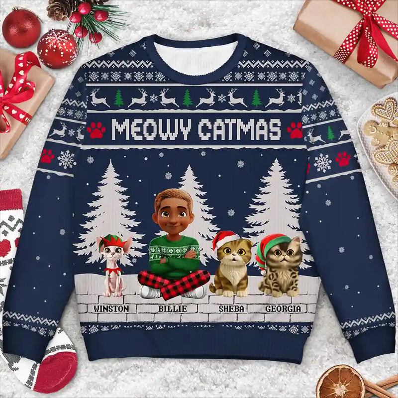 Christmas,Top Market,Pet Lovers,Pet Mom,Pet Dad,Dog Lovers,Dog Mom,Dog Dad,Happy,Cat Lovers,Cat Mom,Cat Dad - 3D Effect Meowy Catmas - Personalized Unisex Ugly Sweater