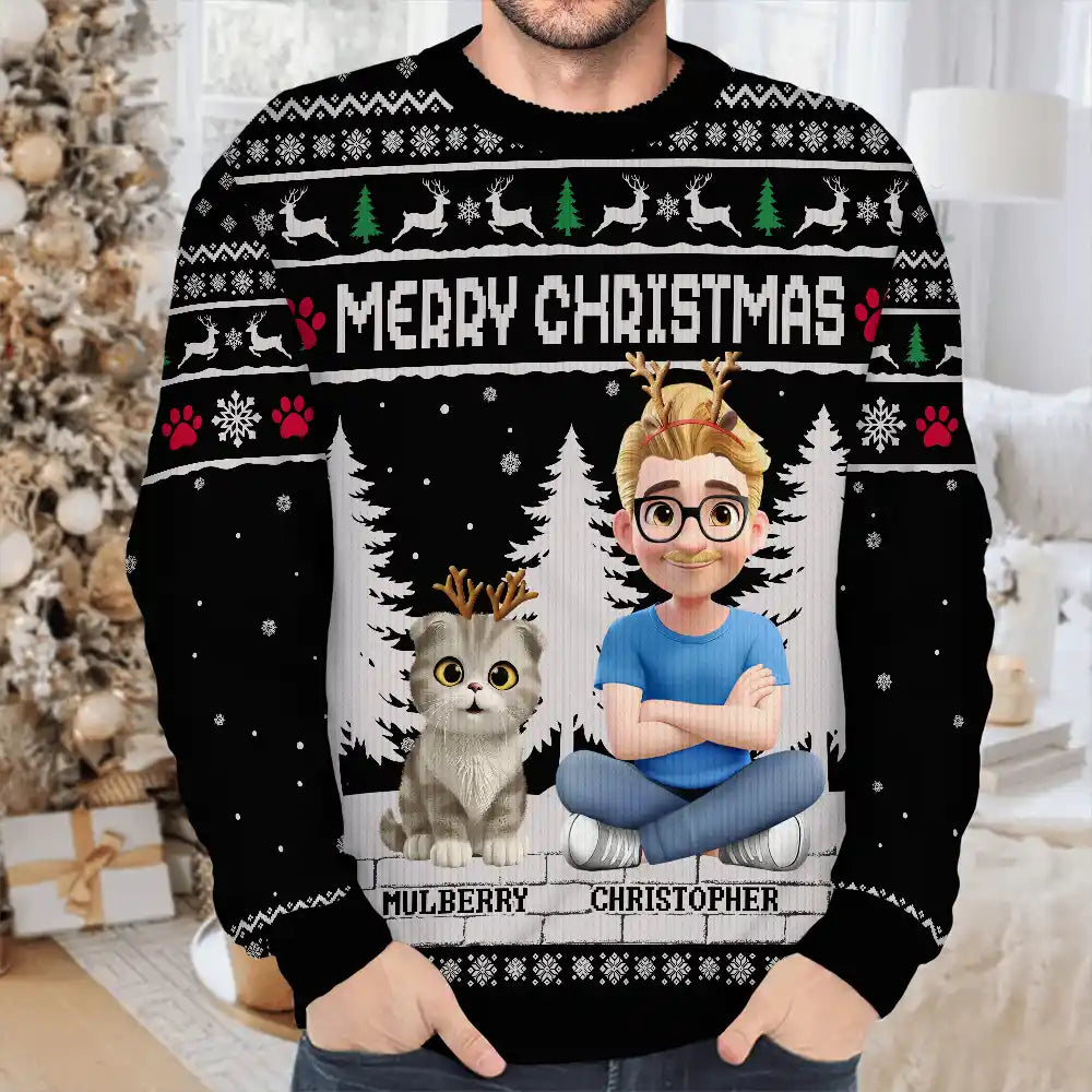 Christmas,Top Market,Pet Lovers,Pet Mom,Pet Dad,Dog Lovers,Dog Mom,Dog Dad,Happy,Cat Lovers,Cat Mom,Cat Dad - 3D Effect Meowy Catmas - Personalized Unisex Ugly Sweater