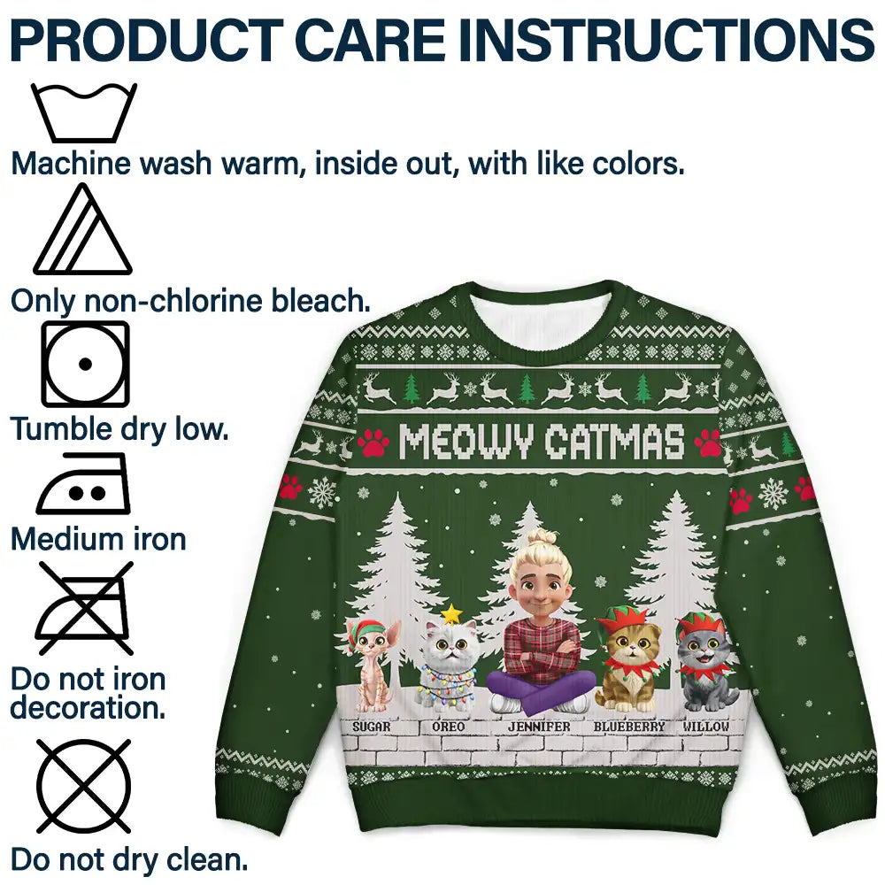 Christmas,Top Market,Pet Lovers,Pet Mom,Pet Dad,Dog Lovers,Dog Mom,Dog Dad,Happy,Cat Lovers,Cat Mom,Cat Dad - 3D Effect Meowy Catmas - Personalized Unisex Ugly Sweater