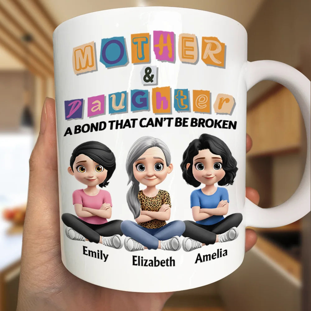 Gift For Mother,Gift For Daughter,Mom,Daughters (Adult),Love - 3D Effect Mother And Daughter Paper Cut Letters - Personalized Mug