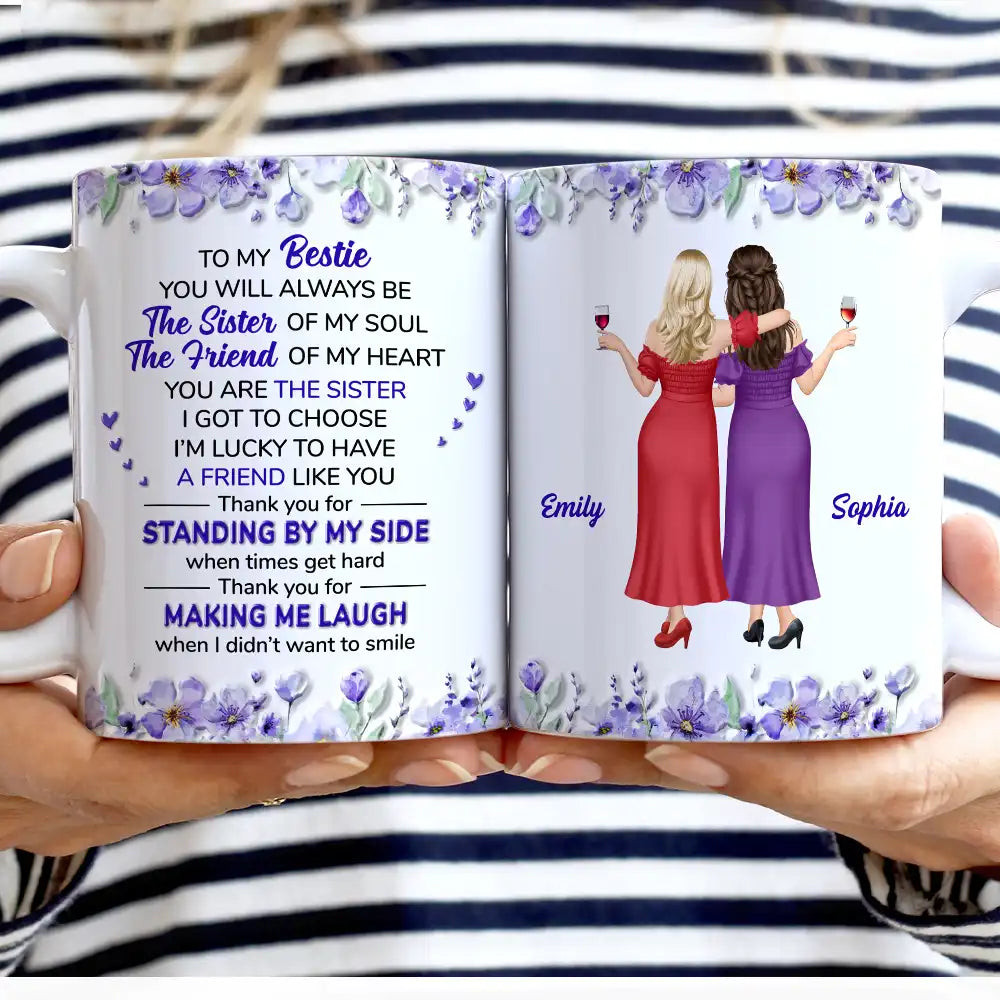 Top Market, Grateful, Gift For Bestie, Vector - 3D Effect My Bestie The Sister Of My Soul - Personalized White Edge-to-Edge Mug