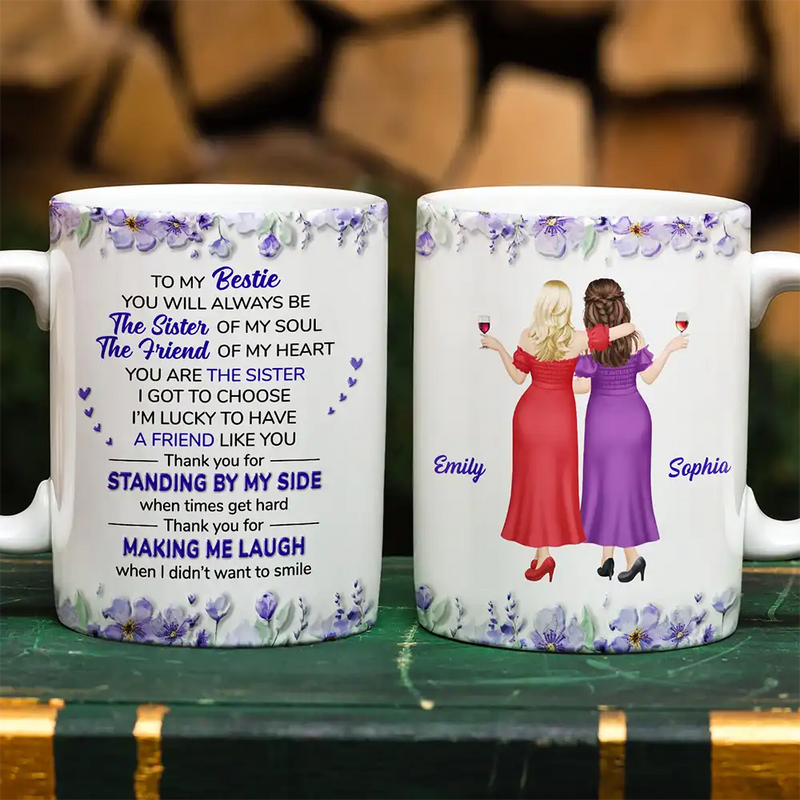 Top Market, Grateful, Gift For Bestie, Vector - 3D Effect My Bestie The Sister Of My Soul - Personalized White Edge-to-Edge Mug