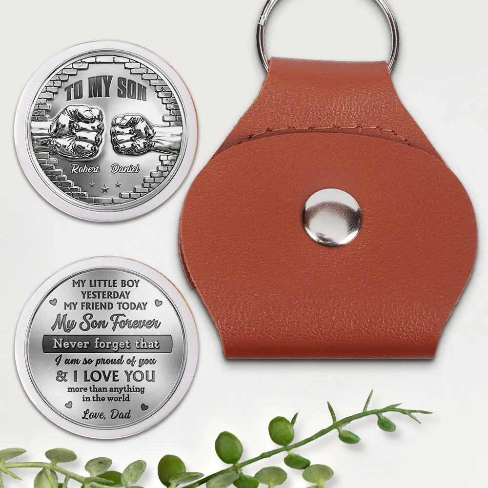 Gift For Son,Gift For Grandkids,Gift For Men,Happy,Sentimental - 3D Effect My Son Grandson Forever - Personalized Leather Pocket Hug