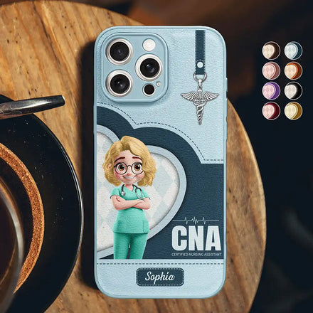 3D Effect Nurse Job Title - Personalized Leather Phone Case