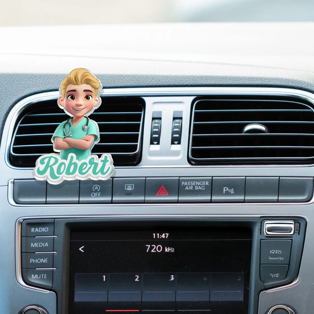 Nurse, Proud, Vector - 3D Effect Nurse Name - Personalized Acrylic Car Vent Clip