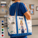 Nurse,Vector,Happy - 3D Effect Nurse Name - Personalized Fabric Tote Bag
