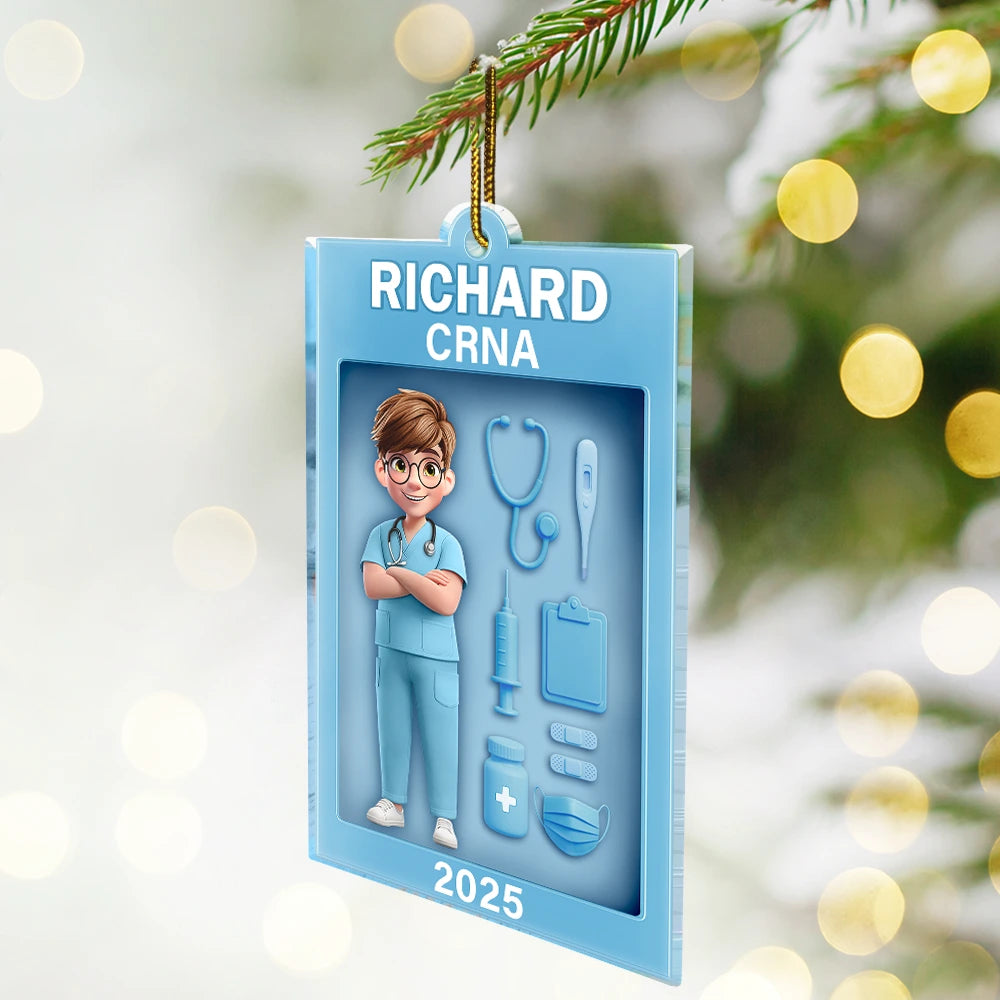Nurse,Gift For Yourself,Gifts For Colleagues,Happy,Christmas - 3D Effect Nurse Toy Box - Personalized Custom Shaped Acrylic Ornament