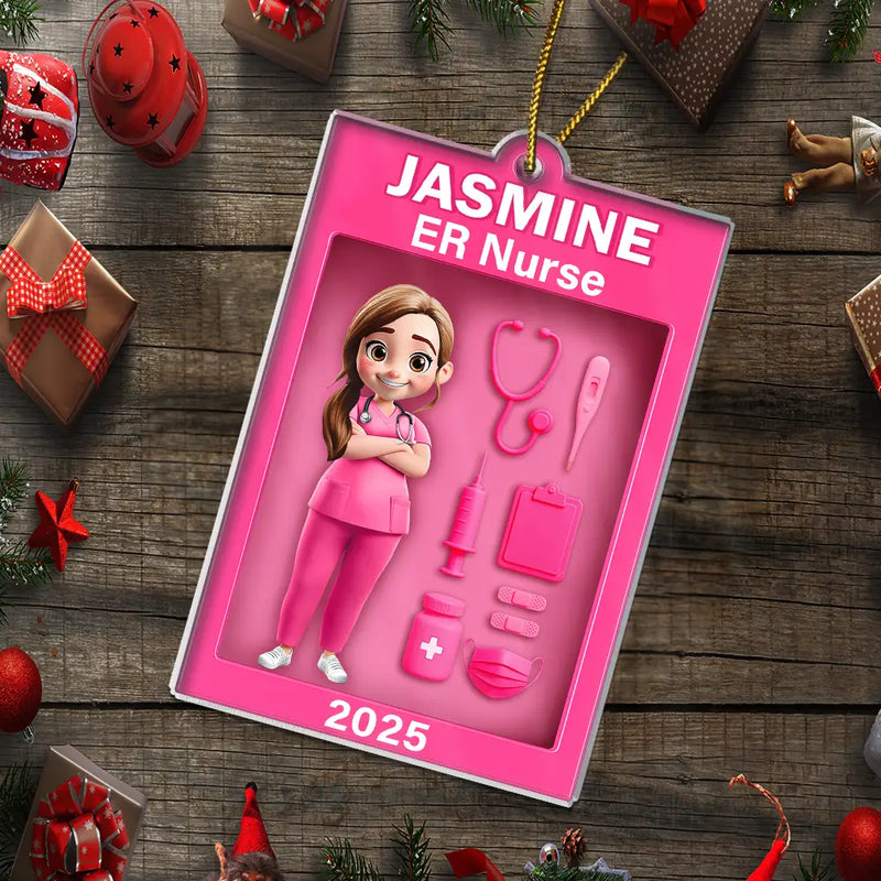 Nurse,Gift For Yourself,Gifts For Colleagues,Happy,Christmas - 3D Effect Nurse Toy Box - Personalized Custom Shaped Acrylic Ornament