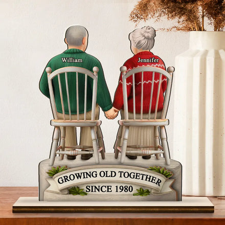 3D Effect Old Couple Growing Old Together - Personalized Custom Shaped 2-Layered Wooden Plaque