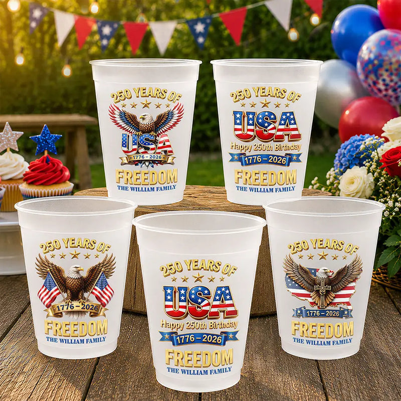 Family,America 250th,Happy,Top Market,Proud - 3D Effect Patriotic Eagle 250 Years Of Freedom - Personalized Frosted Cups