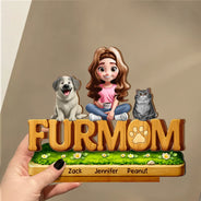 Pet Lovers,Pet Mom,Pet Dad,Dog Lovers,Dog Mom,Dog Dad,Cat Lovers,Cat Mom,Cat Dad,Gift For Women,Gift For Men,Happy - 3D Effect Pet Mom Pet Dad - Personalized Custom Shaped Wooden Plaque