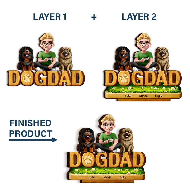 Pet Lovers,Pet Mom,Pet Dad,Dog Lovers,Dog Mom,Dog Dad,Cat Lovers,Cat Mom,Cat Dad,Gift For Women,Gift For Men,Happy - 3D Effect Pet Mom Pet Dad - Personalized Custom Shaped Wooden Plaque