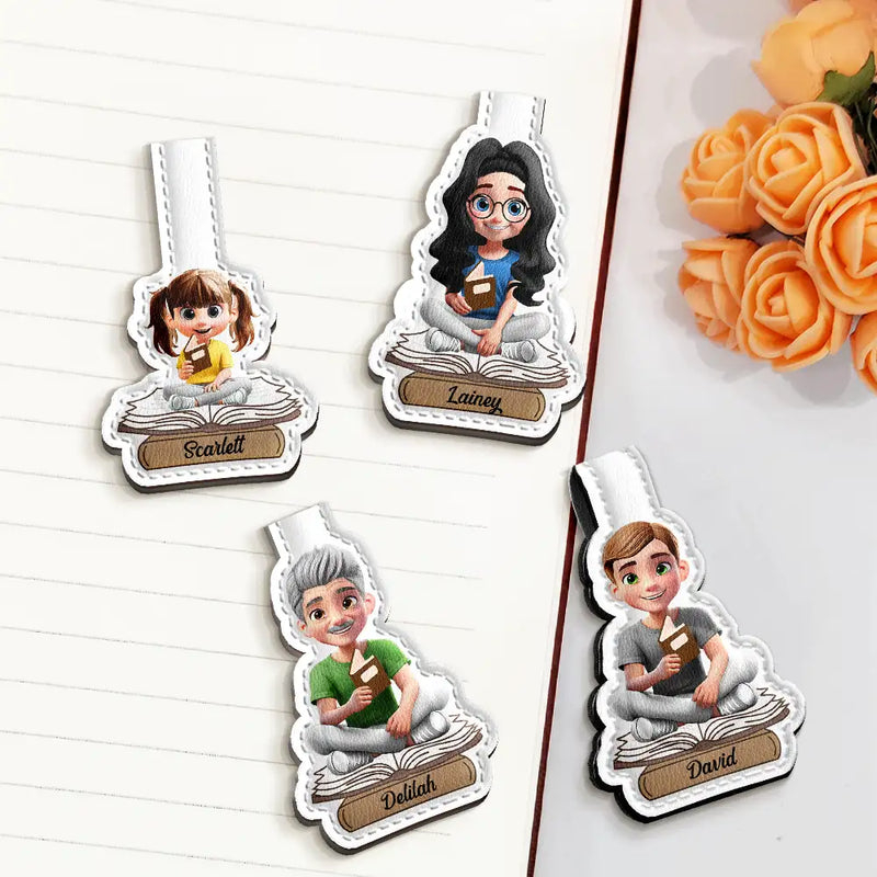 Gift For Yourself,Reading - 3D Effect Reading Woman Man Kid Family - Personalized Custom Shaped Leather Magnetic Bookmark