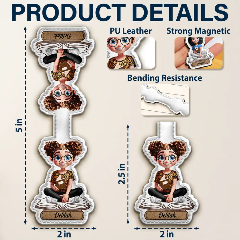 Gift For Yourself,Reading - 3D Effect Reading Woman Man Kid Family - Personalized Custom Shaped Leather Magnetic Bookmark
