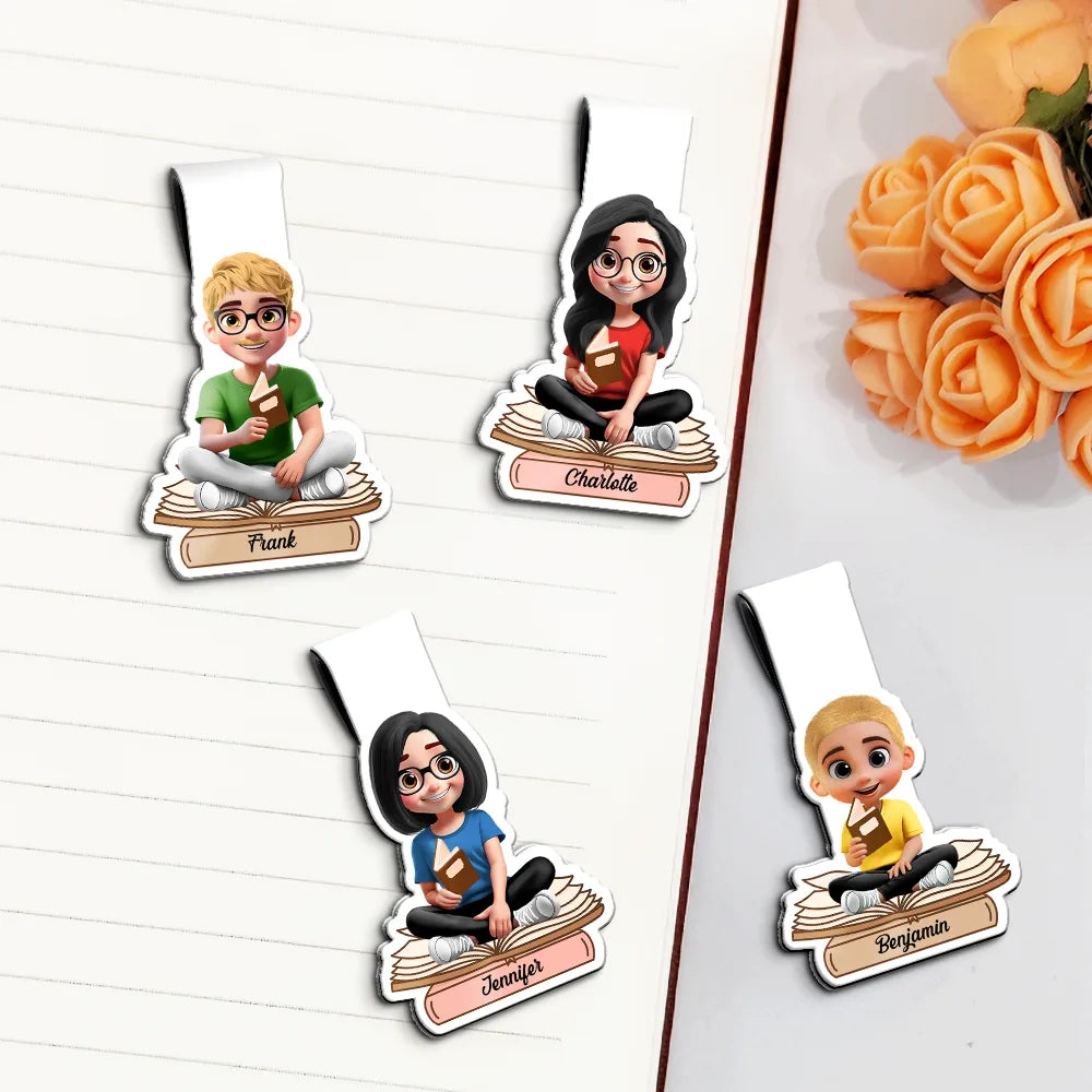 Gift For Yourself, Reading, Happy - 3D Effect Reading Woman Man Kid Family - Personalized Custom Shaped Magnetic Bookmark Clip