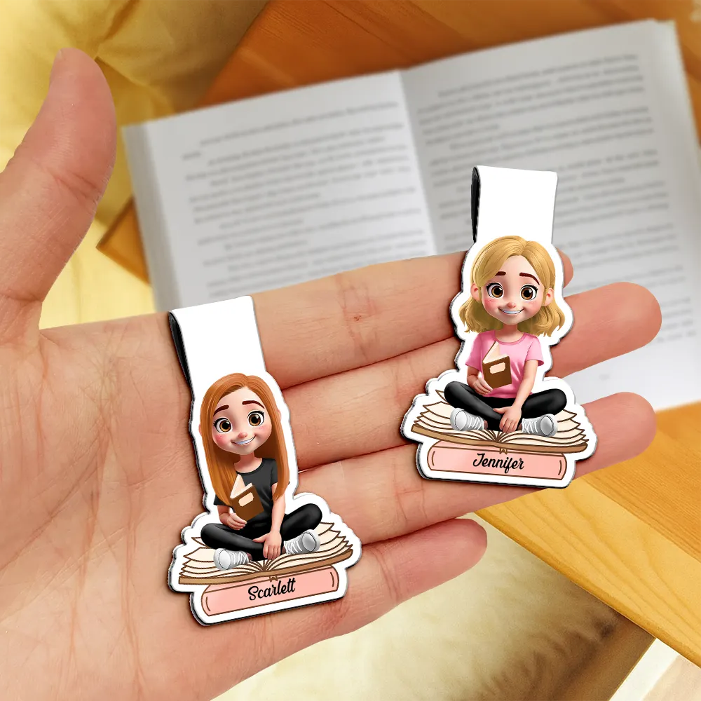 Gift For Yourself, Reading, Happy - 3D Effect Reading Woman Man Kid Family - Personalized Custom Shaped Magnetic Bookmark Clip