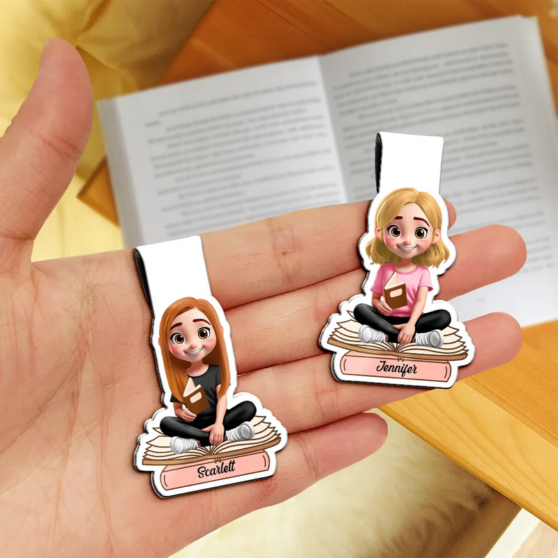 Gift For Yourself, Reading, Happy - 3D Effect Reading Woman Man Kid Family - Personalized Custom Shaped Magnetic Bookmark Clip